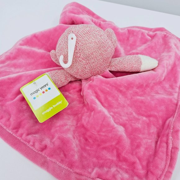 Magic Years Lovey Security Blanket Pink White Soft Sock Monkey Rattles Satin New - Picture 10 of 11